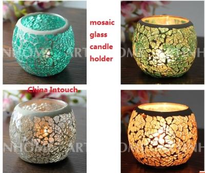 China Romatic European lover tealight glass home candle holder mosaic decoration style candlestick home/wedding dining table decoration for sale