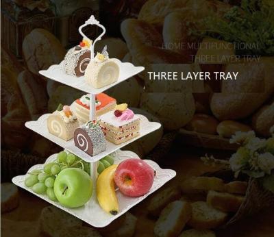 China Disposable Three-Tier Cake Dish White Fruit Dishes Wedding Decorations Europe Three-Layer Fruit Platter Desserts Tableware Multi Layer Cake for sale