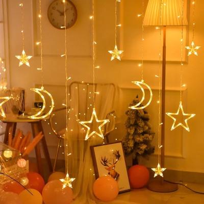 China Faceted Ramadan Star Moon String Light Window Led Cover Fairy Curtain For Room Festival Christmas Decor Decorate Light for sale