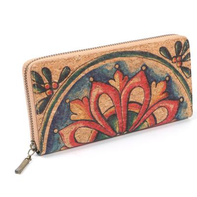 China Fashion Eco-friendly Trend Handmade Digital Printing Ladies Long Wallet Cork Wallet Women for sale