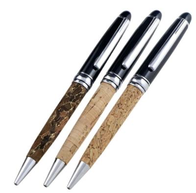 China Eco-Friendly Lightweight Durable Printing Pen Wood Pen Customize Cork Barrel Ball Logo Handmade Cork 1.0mm High Quality Natural Vegan for sale