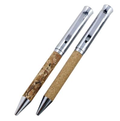 China Eco-Friendly Lightweight Durable Printing Pen Wood Pen Customize Cork Barrel Ball Logo Handmade Cork 1.0mm High Quality Natural Vegan for sale