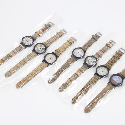 China Cork Leather Watches New Product Luxury Cork Watch Couple Lover Japanese Movement Wrist Watch Eco-friendly Romantic Wood Calendar for sale