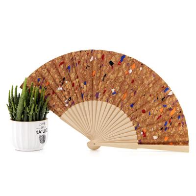 China China Natural Vegan Cork Fan Summer Gift Custom Print Eco-friendly Handmade Pattern for sale