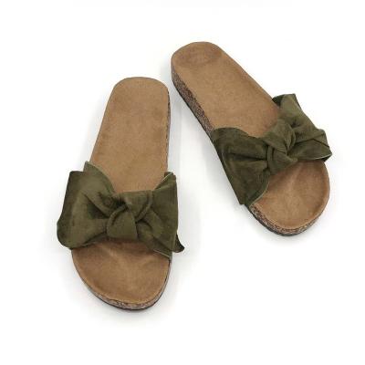 China Top Quality Microfiber Cork Slides Round Slippers Unique One Strap Sandals Women Suppliers for sale