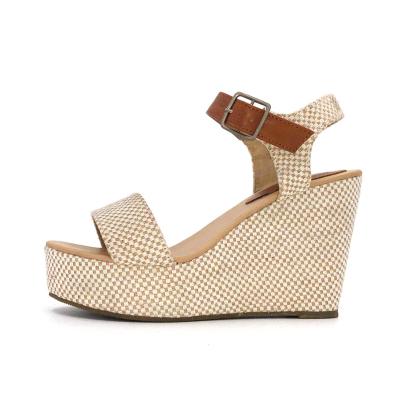 China Hot sale fashion trend china cheap shoes wedges for women high heels sandals ankle strap ladies summer casual open toe pl for sale