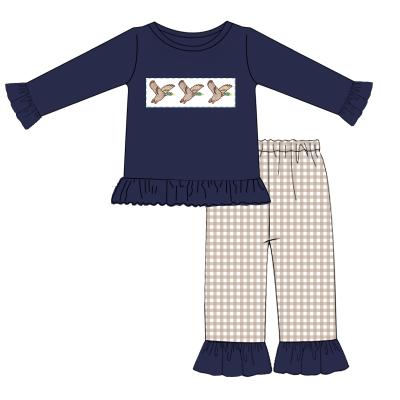 China Puresun 2022 Casual Design Spring Drop Girls Boutique Clothing Sets Lean Embroidery Cotton Kid Baby Set for sale