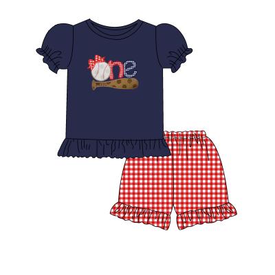 China 2022 summer casual boutique team baby clothes sport applique cotton shorts sleeves kid girl clothing outfits for sale