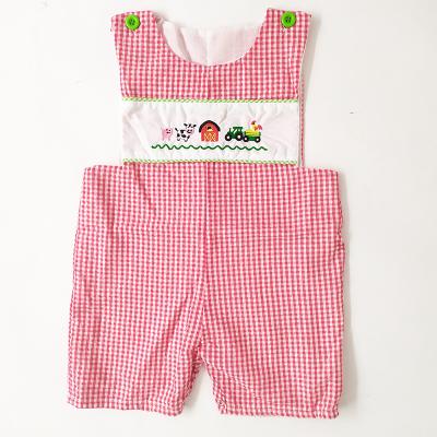 China High Quality Red 100% Cotton Infant Gingham Anchor Embroidery Baby Toddler Jumpsuit Sleeveless Romper for sale