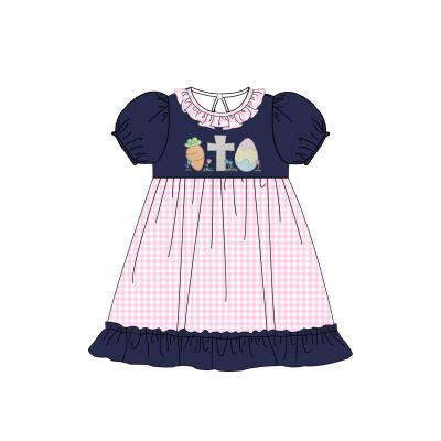 China Simple design 2022 latest Easter girl's casual dress knit ruffles collar Easter applique children's boutique clothing dress for sale