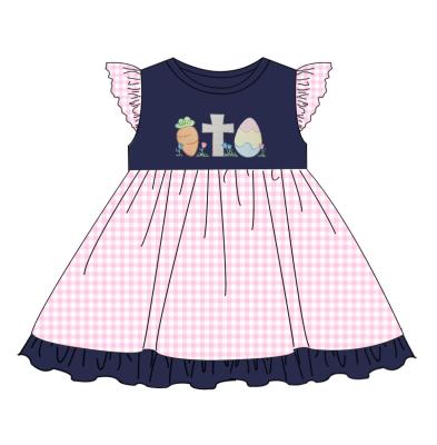 China 2022 Wholesale Price Kids Casual Sleeveless Ruffle Dresses Cute Pink Gingham Easter Girl Boutique Dresses for sale