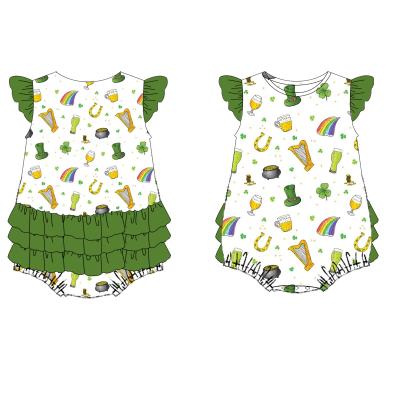 China 2022 Newborn Baby Clothes Casual St Patrick's Day Romper With Ruffles Knit Cotton Infant Girl Romper Overalls for sale