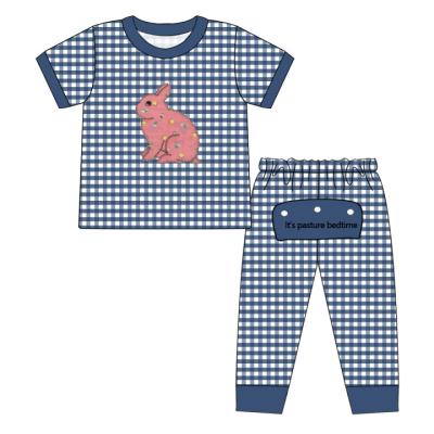 China Summer New Teenage Cotton Logo Applique Cotton Pajamas Suit Custom Made Boys Short Sleeves Cool Kids Pajamas for sale