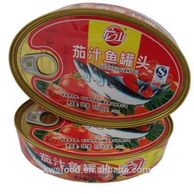 China Canned 425g Oval Tinned Small Canned Mackerel in Tomato Sauce for sale