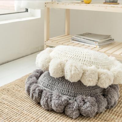 China New Style Anti-static Decoration Round Cute Paw Shape Cat Cushion Sofa Office Ball Knitted Weave Lazy Top for sale