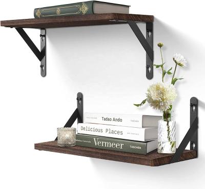 China Modern Floating Solid Wood Wall Mounted Shelf Set Of 2 Shelves For Bathroom Kitchen Living Room With Spirit Level And Metal Bracket for sale