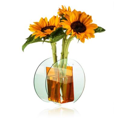 China Eco-Friendly Bespoke Clear Orange Acrylic Flower Vase Lucite Planter Display Box Vase For Home Decor for sale