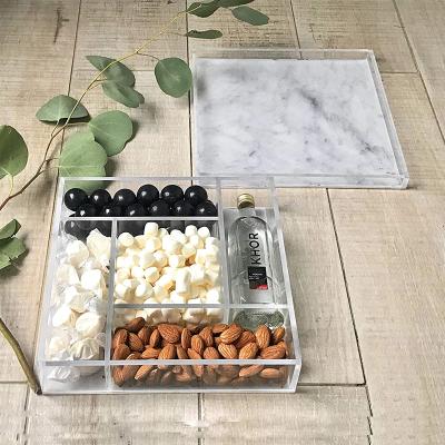 China Eco-friendly bespoke clear and gray marble acrylic lucite dry fruit snack box sectional storage box for sale