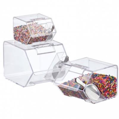 China Eco-friendly Custom Stackable Acrylic Candy Box Container With Scoop For Food Sugar Candy Bins for sale