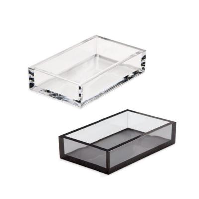 China Hotel Lucite Custom Acrylic Tray Rectangle Guest Towel Napkin Holder for sale