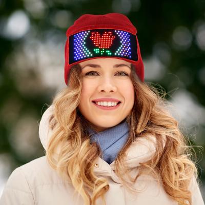 China APP Control New Arrival Party Music Festival Hip Hop Winter Autumn Knitted Light Up Beanie Hat DIY BT APP Programmable LED Scrolling Hat for sale