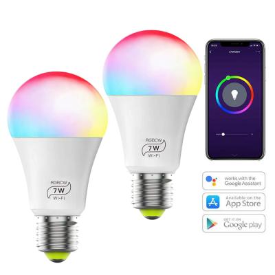 China Residential E27 60w RGBCW 2700K-6500K 7W WiFi Equivalent Multicolor Smart Light Bulb Compatible with Phone Google Home and IFTTT for sale