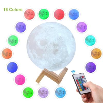 China Factory Price Indoor Touch Control Adjustable 8-20cm Shine Led Night Light USB Rechargeable Warm Cold 3D Moon Light With Stand for sale