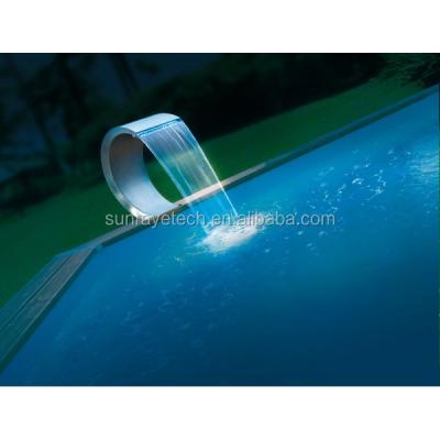 China #316Stainless Pure Steel Waterfall Weir Moon-Shaped Waterfall with RGB LED Bar for Outdoor Garden Pond Pool for sale