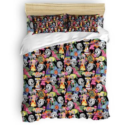 China Nondisposable Skull Flower Printing Bedding Set Home Comforter 3Pcs Bedding Set for sale