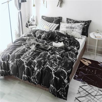 China Nondisposable Duvet Cover Flat Sheet Black Marble Stone Printed Bedding Set For King Double Size Bed for sale