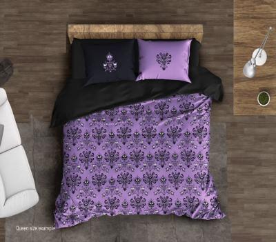 China Purple Folded Bedding Set Halloween Haunted Mansion Inspired Duvet Cover Set for sale