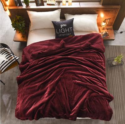 China Elegant Luxury Solid Wine Red Anti-pilling Purple Extra Thick 2 Layer Velvet Fleece Blankets For King Bed for sale