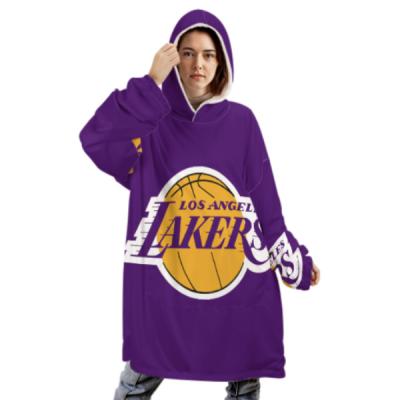 China NBA PORTABLE All Stars Basketball Fans Team Lakers Logo Printed Thick Wearable Blankets With Hood for sale