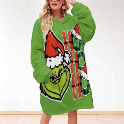 China Merry Grinchmas PORTABLE Funny Christmas Gifts Extra Warm Hoodie Blankets With Pocket for sale