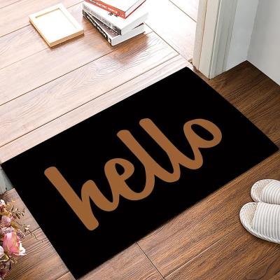 China Anti-Slip Black And Gold Word Hello Dog Mat Super Absorbent Entrance for sale