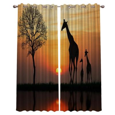 China Fire Retardant Giraffe Printing Blackout Animal Ready Made Curtain Window Curtain Home Patterns for sale