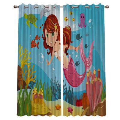 China Fireproof Cartoon Mermaid Printing Decorative Cute Bedroom Door Curtain Window for sale