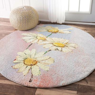 China Art Modern Home Floral Washable Area Rug 4' Round Washable Living Room Area Rug With Non Slip Backing for sale