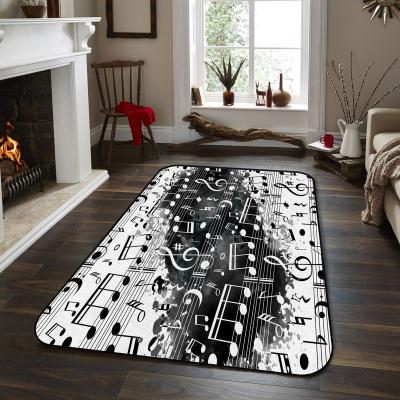 China Non-slip Music Note Piano Black White Guitar Printed Carpet Musical Area Rugs For Living Room for sale