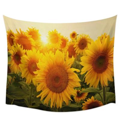 China Beautiful Washable Field of Sunflower and Yellow Floral Tapestry of Sunset Landscape Printed Tapestry Wall Hanging Decoration for sale