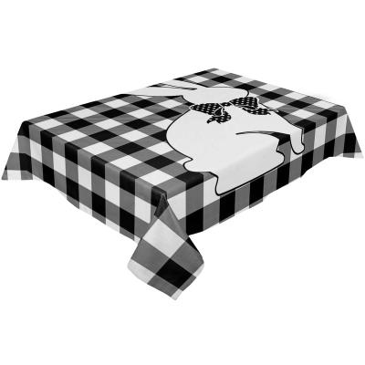 China Waterproof Polyester Watercolor Buffalo Black Plaid Easter Eggs Bunny Easter Day Tablecloth for sale