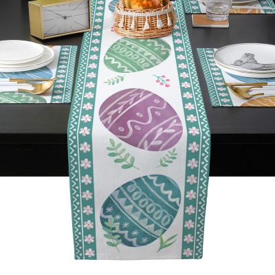 China Stripe Cute Easter Egg Bunnies Place Mat Set 13x72 Inch Easter Day Colored Decor Table Runners for sale