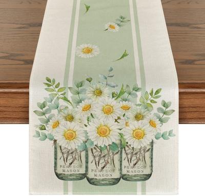 China Spring Daisy Dining Table Runners Summer Dobby Eucalyptus Green Burlap Home Dresser Scarf for sale