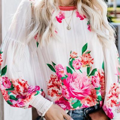 China Autumn women anti-pilling long sleeve bubble sleeves loose blouse fashion floral print lady blouse shirt for sale