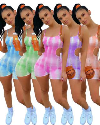 China Summer Breathable Women Simple Fashion Hollow-out Tie Dye One Piece Jumpsuit Shorts for sale