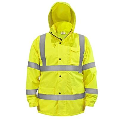 China Fire Proof 300D Oxford Safety Winter Fluorescent Green Waterproof Reflective Jacket For Outdoor Worker for sale