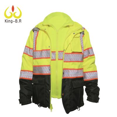 China Fire Proof ENISO 20471 3in 1 High Visibility Orange Safety Jacket Road Construction Safety Reflective Vest for sale