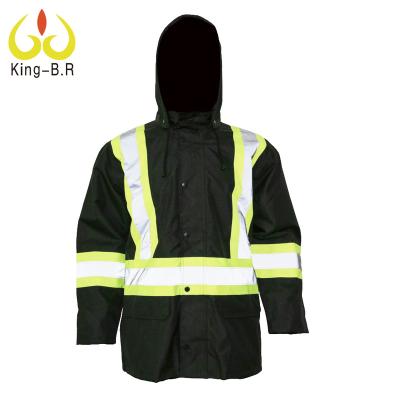 China Fire Proof CSAZ96 1 Level 2 Mens Safety Waterproof Parka Black Waterproof Reflective Jacket With Reflective Strips for sale