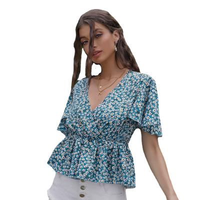 China Breathable blouses and chiffon shirts printed over women's sweater temperament sleeve commuter shirt ladies short blouse women for sale