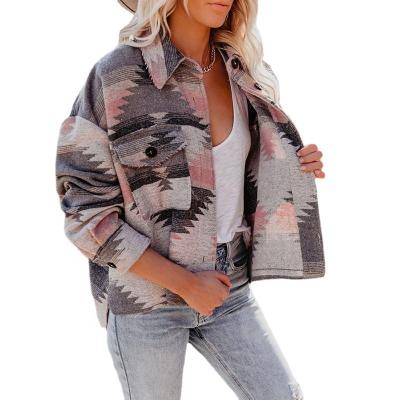 China Breathable Women'swool And Retro Blends Ethnic Geometric Print Cardigans With Long Sleeves Woman Jacket Coats for sale